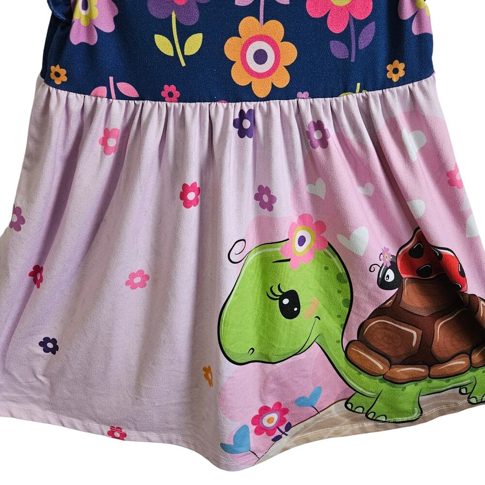 Girls Size M Floral Turtle Print Casual Dress Pink Blue Whimsical Princess Fairy - Picture 5 of 5